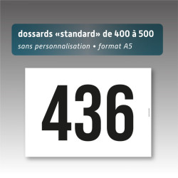 Dossards de 400 à 500 - en stock - A5 sans personnalisation - impression noire